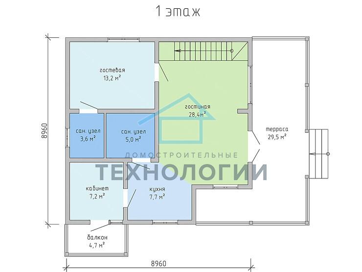 Полутораэтажный дом шале из бруса 9х9 с террасой Услада